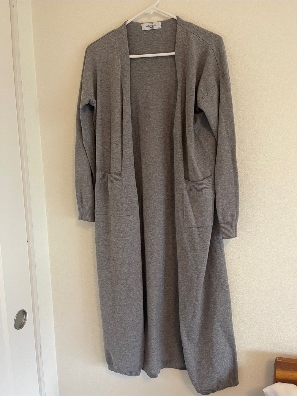 Carly Jean Los Angeles Long Gray Open Front Cardigan